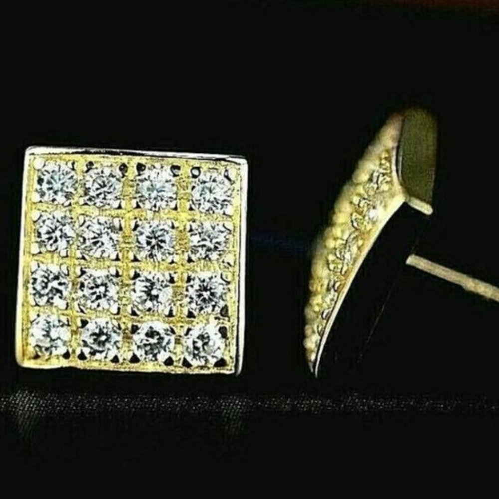 Solid 14k Gold Fancy Post Square Stud Push Back E… - image 1